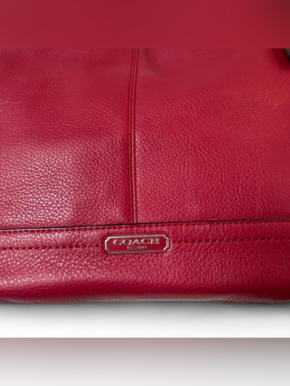 Coach Park Leather Carrie Tote F23284 Red Pebbled Leather Shoulder Bag - Picture 3 of 7